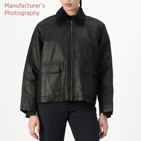 OVERSIZED - 100% Polyester Faux-Leather Coated Boxy Jacket- fits like XL - Picture 2 of 16